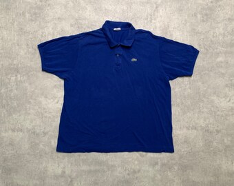 Lacoste Kurzarm Polo-Shirt Herren Gr. 8 (XL) Blau y2k Streetwear Streetstyle 90s Drillich