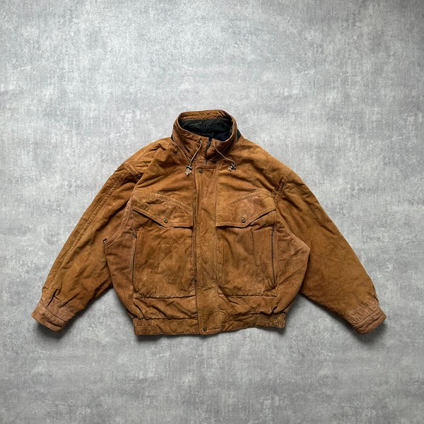 Echtes leder leather bomber jacket men’s 56 like 2xl xxl brown streetwear streetstyle y2k vintage 90’s 00’s retro drill ykk luxury 80s