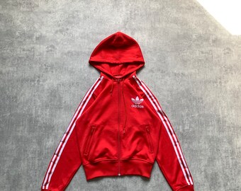 Sweat à capuche zippé pour femme Adidas rouge taille 38 m moyen des années 80 y2k vintage streetstyle des années 90 drill opium rétro