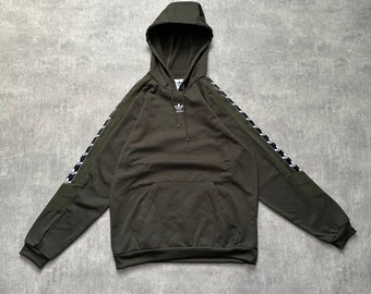 Adidas Herren Hoodie Größe M Medium Khaki Grün Monogramm 80er y2k vintage Streetstyle 90s Drill Opium Retro