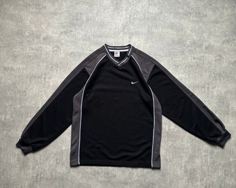 Nike V-Ausschnitt Sweatshirt Herren schwarz Größe Medium M 80er Y2K Vintage Streetstyle 90er Drill Opium Retro