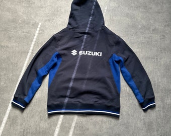 Suzuki Kollektion Herren-Jacke Pullover mit Reißverschluss Kapuze Gr. L Schwarz Marine 80er y2k vintage Streetstyle 90s Drill Opium Retro