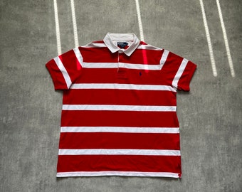 PRL polo Ralph Lauren camiseta polo para hombre tamaño XXL rayas rojo blanco ajuste personalizado 80s y2k vintage streetstyle 90s taladro opio retro