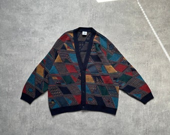 New Fast men’s cardigan size XXL 2xl navy multi 80s y2k vintage streetstyle 90s drill opium retro