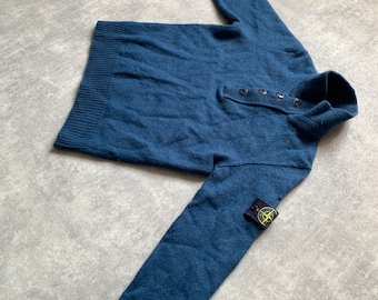 Pull pour homme Stone Island taille S-M bleu marine en laine et nylon des années 80, streetstyle vintage des années 90, perceuse opium rétro