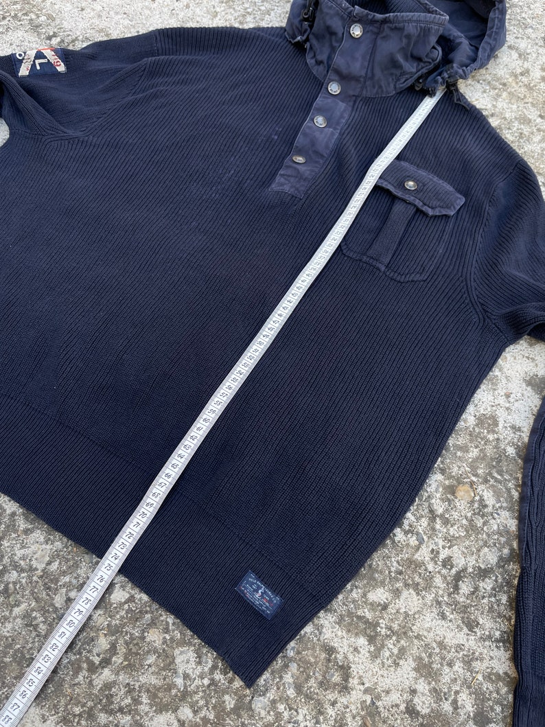 Pull en tricot Polo Ralph Lauren pour hommes XXL, bleu marine, streetwear streetstyle y2k vintage des années 90's rétro drill ykk luxe image 8