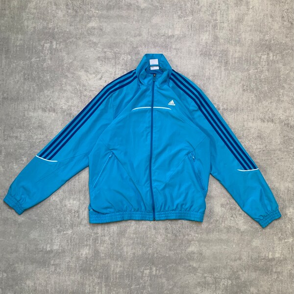 Adidas vintage y2k windstopper light jacket blue striped mens ~L climalite