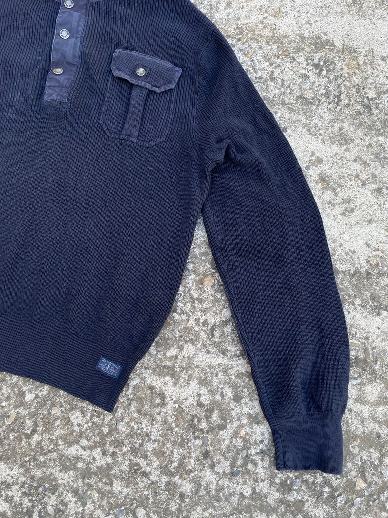 Pull en tricot Polo Ralph Lauren pour hommes XXL, bleu marine, streetwear streetstyle y2k vintage des années 90's rétro drill ykk luxe image 2