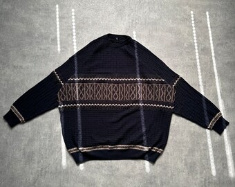 fisher men’s knit sweater size XXL navy brown 80s y2k vintage streetstyle 90s drill opium retro