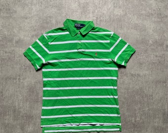 Polo Ralph Lauren Herren-Polo-T-Shirt Größe L grün weiß gestreift 80er Y2K Vintage Streetstyle 90er Drill Opium Retro