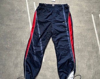 Nike nuevo con logotipo dúo pantalones de chándal para hombre tamaño XL azul marino rojo 80s y2k vintage streetstyle 90s taladro opio retro