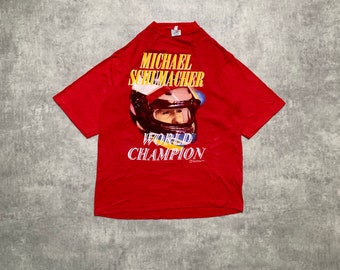 Michael Schumacher champion du monde à manches courtes pour homme rouge taille L-XL y2k vintage streetwear streetstyle des années 90 perceuse