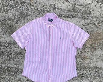 Chemise boutonnée à manches courtes Polo Ralph Lauren pour hommes XL rose vintage Année 2000