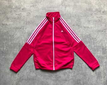 Veste zippée à capuche adidas femme rose taille moyenne m des années 80 y2k vintage streetstyle des années 90 drill opium rétro