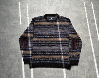 Pull en tricot pour hommes de qualité suprême Basefield taille Large L marron des années 80 y2k streetstyle vintage des années 90 drill opium rétro