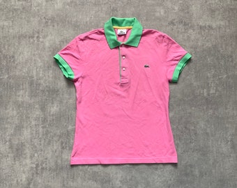 Polo da donna Lacoste manica corta taglia 3 (S) rosa verde anni '80 y2k vintage streetstyle anni '90 drill oppio retrò