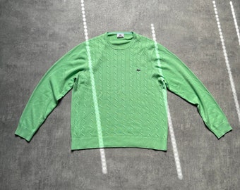 Pull Lacoste pour homme en tricot taille L vert fluo des années 80 y2k vintage streetstyle des années 90 perceuse opium rétro