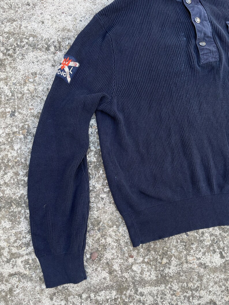 Pull en tricot Polo Ralph Lauren pour hommes XXL, bleu marine, streetwear streetstyle y2k vintage des années 90's rétro drill ykk luxe image 3