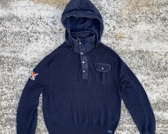 Pull en tricot Polo Ralph Lauren pour hommes XXL, bleu marine, streetwear streetstyle y2k vintage des années 90's rétro drill ykk luxe