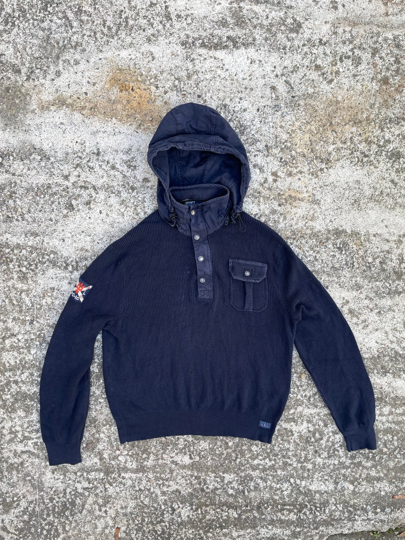 Pull en tricot Polo Ralph Lauren pour hommes XXL, bleu marine, streetwear streetstyle y2k vintage des années 90's rétro drill ykk luxe image 1