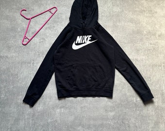 Nike women’s hoodie big logo black size XS 80s y2k vintage streetstyle 90s drill opium retro