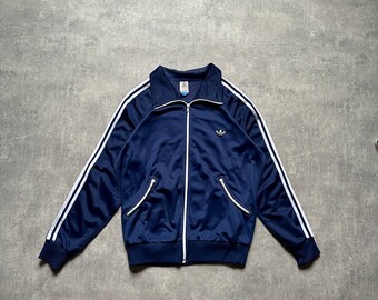 adidas zip jacket polyester men’s blue navy size L 80s y2k vintage streetstyle 90s drill opium retro west germany