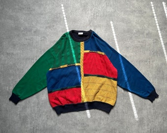 Pull pour homme intéressant Fairbanks taille XXL 2xl multi vert jaune bleu des années 80 y2k vintage streetstyle des années 90 drill opium rétro