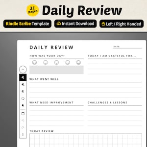 Kindle Scribe Daily Review Daily Reflection Template | PDF Template for Kindle Scribe E Ink Tablet