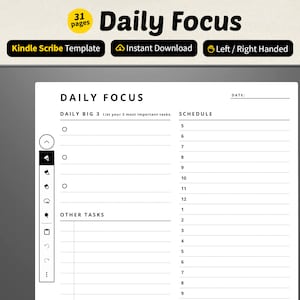 Kindle Scribe Daily Focus Planner | PDF Templates for Kindle Scribe E Ink Tablet