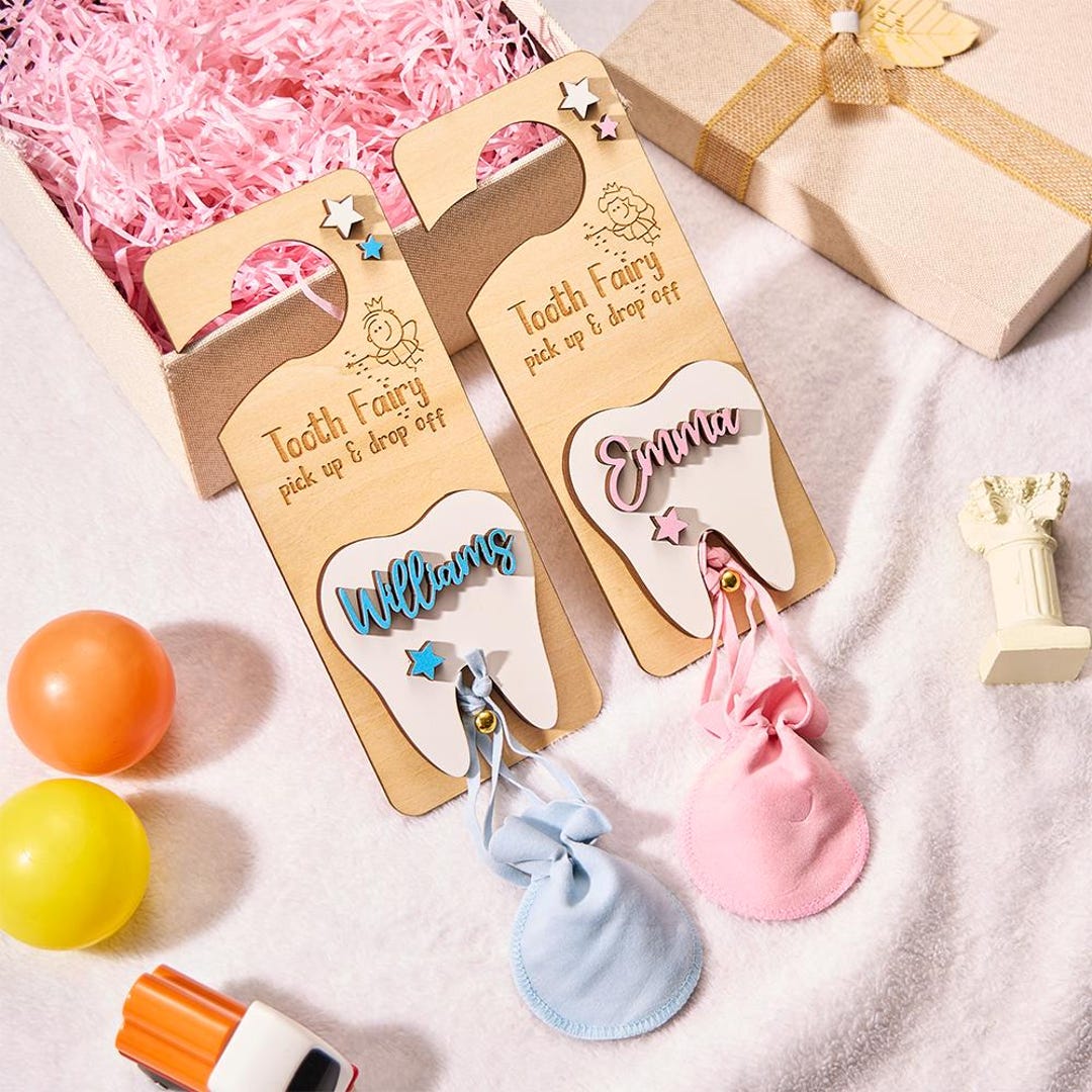 Personalized Tooth Fairy Door Hanger With Money Slot and Velvet Pouch ...