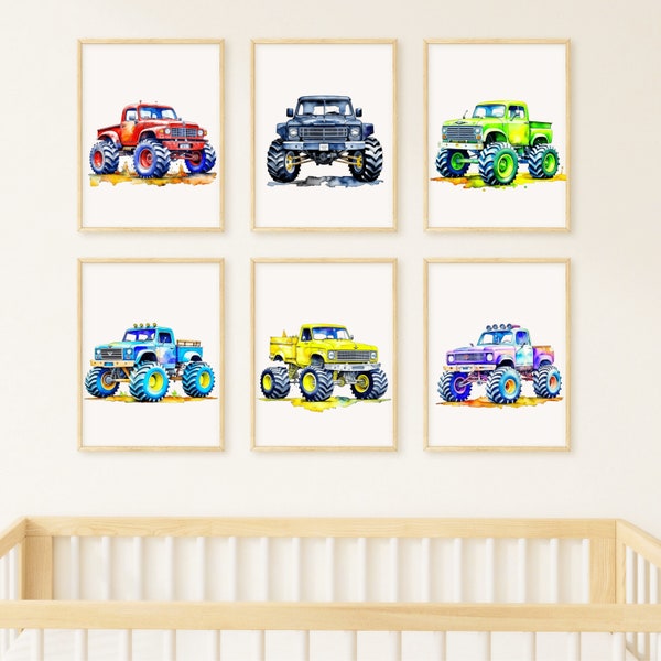 Monstertruck Prints for Toddler Room Set of 6 Prints for Nursery Toddler Room Prints Monster Truck Wall Art Kids Room Decor Birthday Gift
