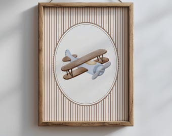Stampa per cameretta con aereo d'epoca, tema aviazione, decorazione per cameretta (download digitale)