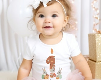 Cadeau pour anniversaire de bébé, t-shirt d'anniversaire de bébé personnalisé avec numéro, cadeau d'anniversaire de bébé, t-shirt d'anniversaire de lapin pour enfants, cadeaux personnalisés