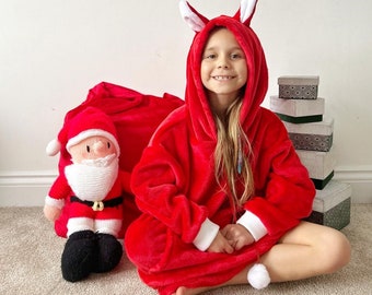 Christmas Red Fox Unisex Girls Boys Snuggle Hoodie/ Wearable Blanket/ hooded blanket in super soft fleece, Sizes Infant/kids/junior/Teens