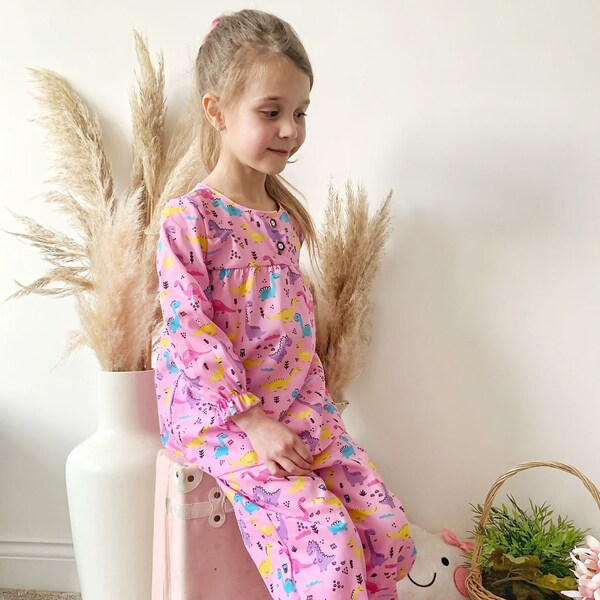 Girls Pink Cotton Pyjamas Cuite-saurus Dinosaur long sl Pyjama Set