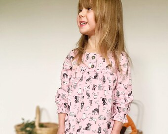 Ensemble de pyjama Crazy Cats pour filles, 100 % coton, tailles 2 à 11 ans