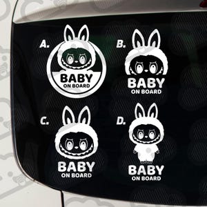 Naklejki / Kalkomanie Baby on Board | Labubu Monster | Naklejki | Wodoodporna naklejka samochodowa | Wysokiej jakości, trwała, do użytku na zewnątrz | Prezent dla dziecka