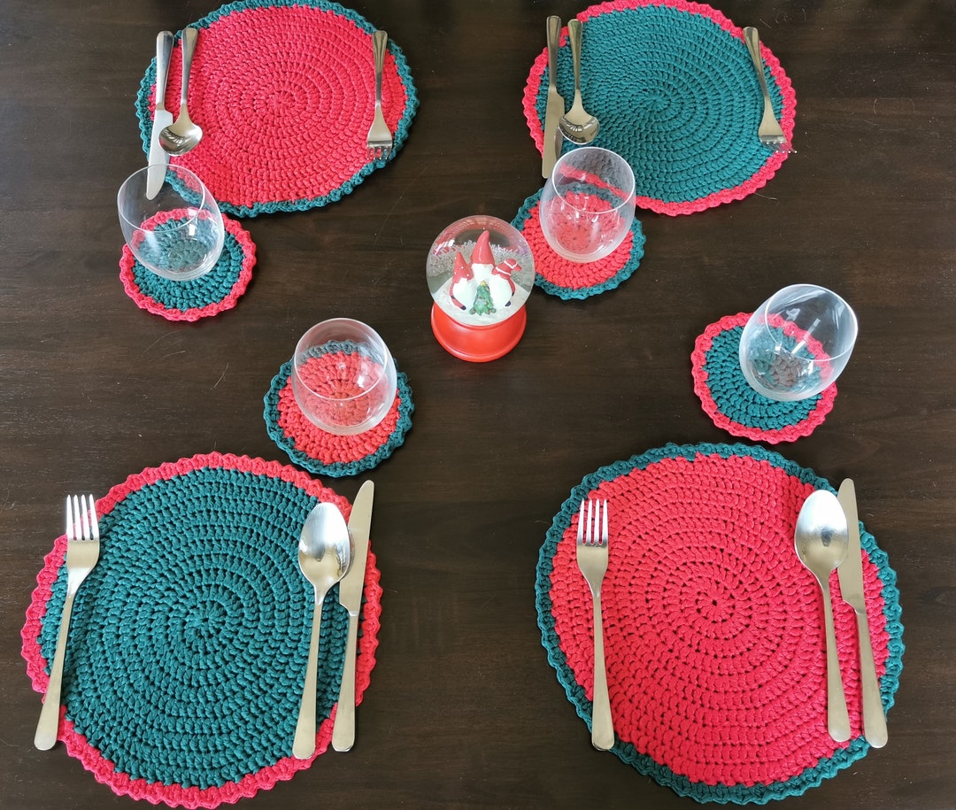 Christmas Crochet Placemats & Coasters Set. Etsy