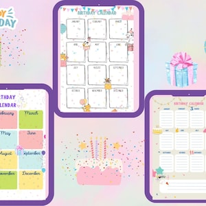 Birthday calendar,Perpetual birthday organizer,Custom birthday planner,Printable birthday calendar,Yearly birthday tracker,Family birthday