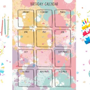 Birthday calendar printable,Perpetual birthday calendar,Custom birthday planner,Birthday reminder organizer,Monthly birthday tracker