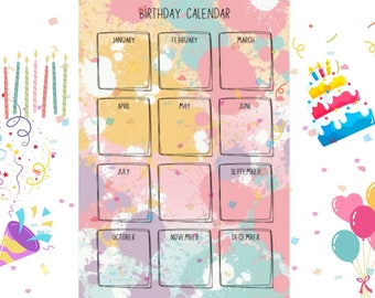 Birthday calendar printable,Perpetual birthday calendar,Custom birthday planner,Birthday reminder organizer,Monthly birthday tracker