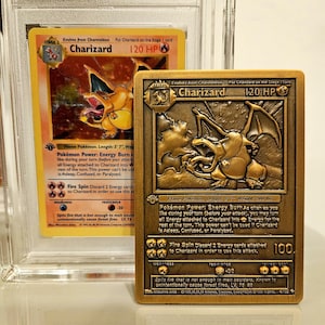 Carte en métal Pokémon de collection Or 1ère édition Charizard (expédiée d'Indonésie)