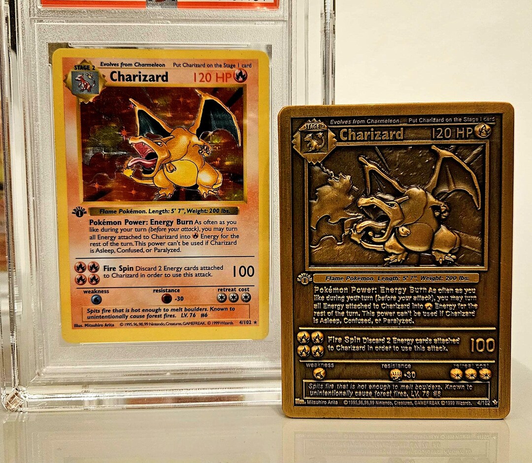 韓国 ファッション通販 Pokemon Gold Edition 1st Charizard Collectible Etsy - Card Metal ポケモンカードゲーム