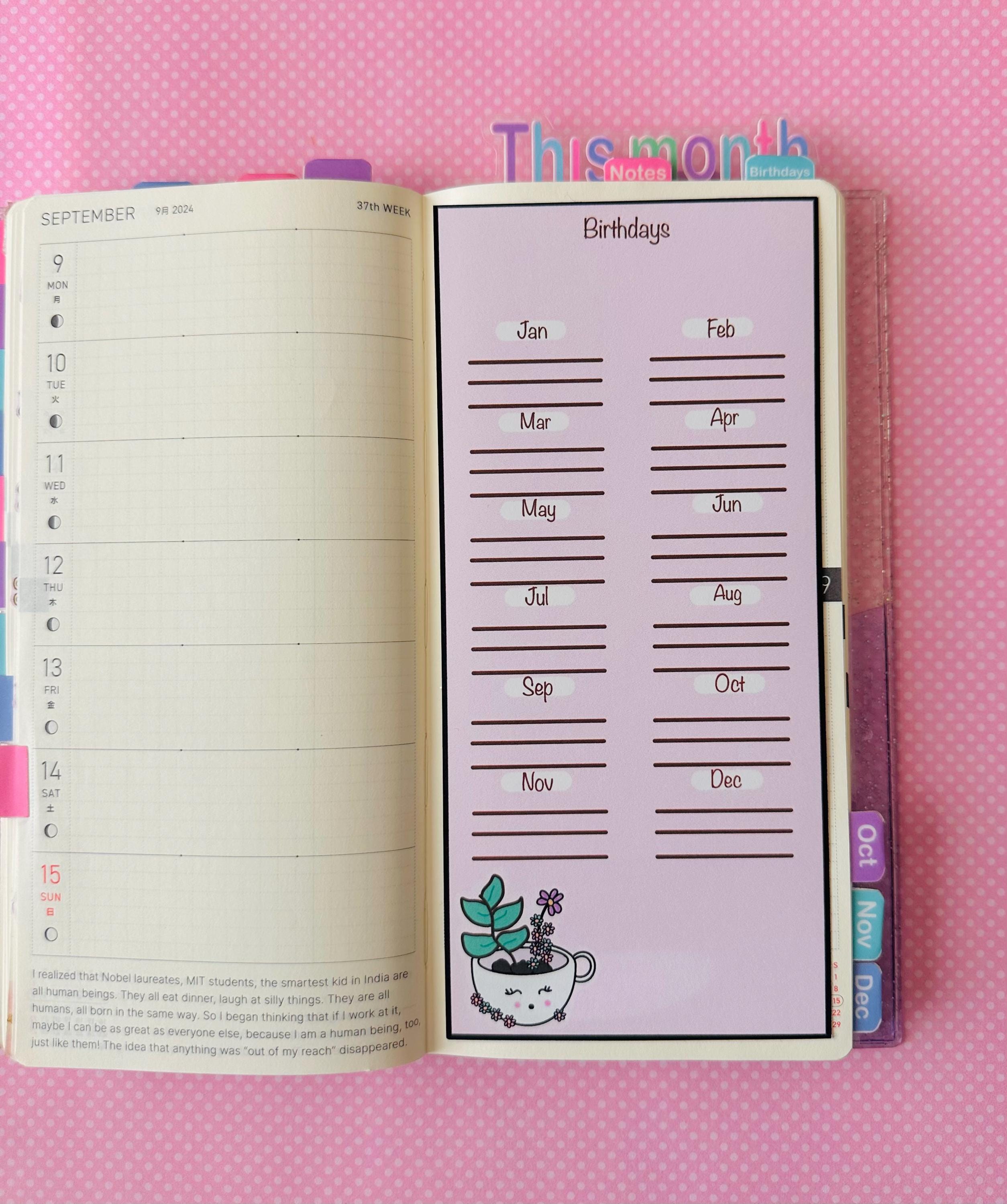 Birthday Full Page Deco Planner Sticker Tea Cup Plant Hobonichi Weeks ...