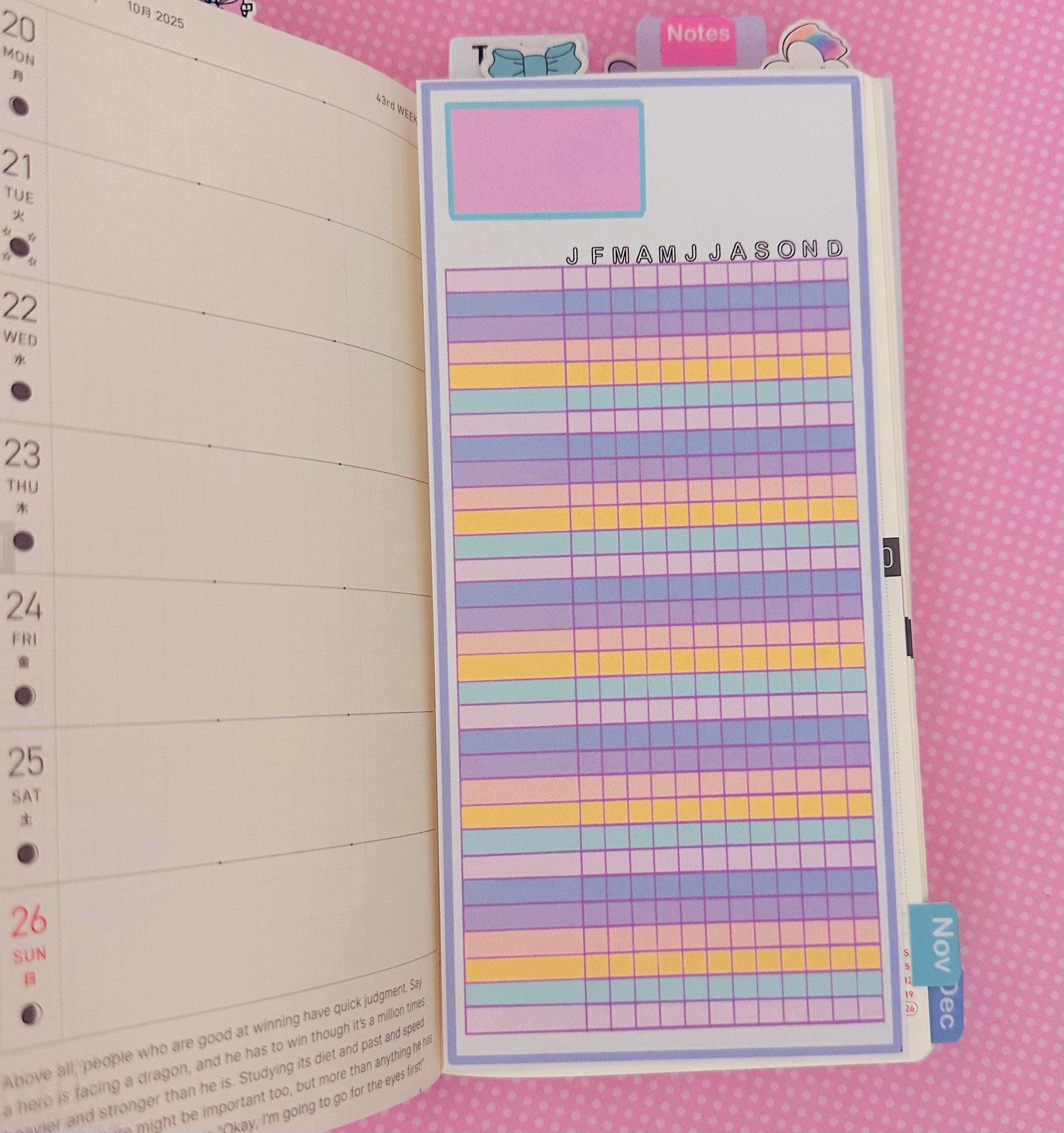 Week Data Tracker Yearly Tracker Chart Full Page Planner Sticker / Empty Hobonichi Weeks ...