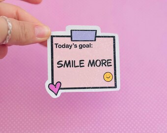 Pink 'Smile More' Note Card Design Die Cut Sticker  (Matte/Holo)