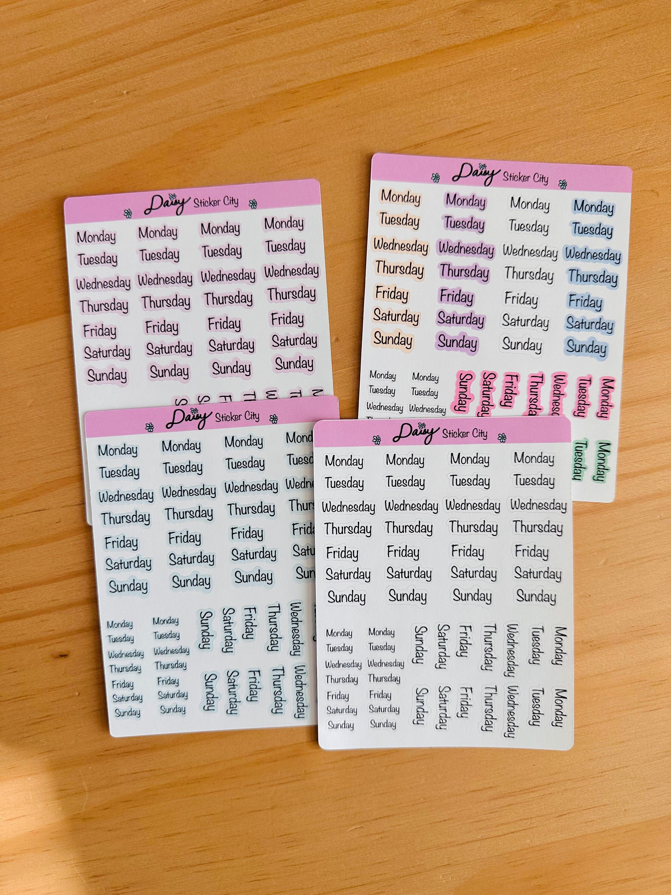Days of the Week Script Stickers Sheet / Week Script Stickers - Etsy
