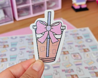Iced Coffee Bow Decorative Die Cut Sticker Holographic
