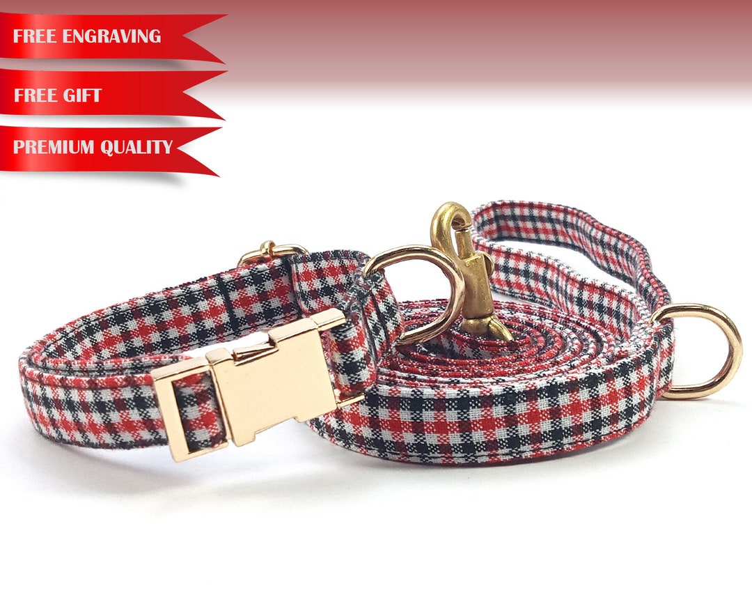 Gingham Dog Collar & Leash Customized and Adjustable Etsy