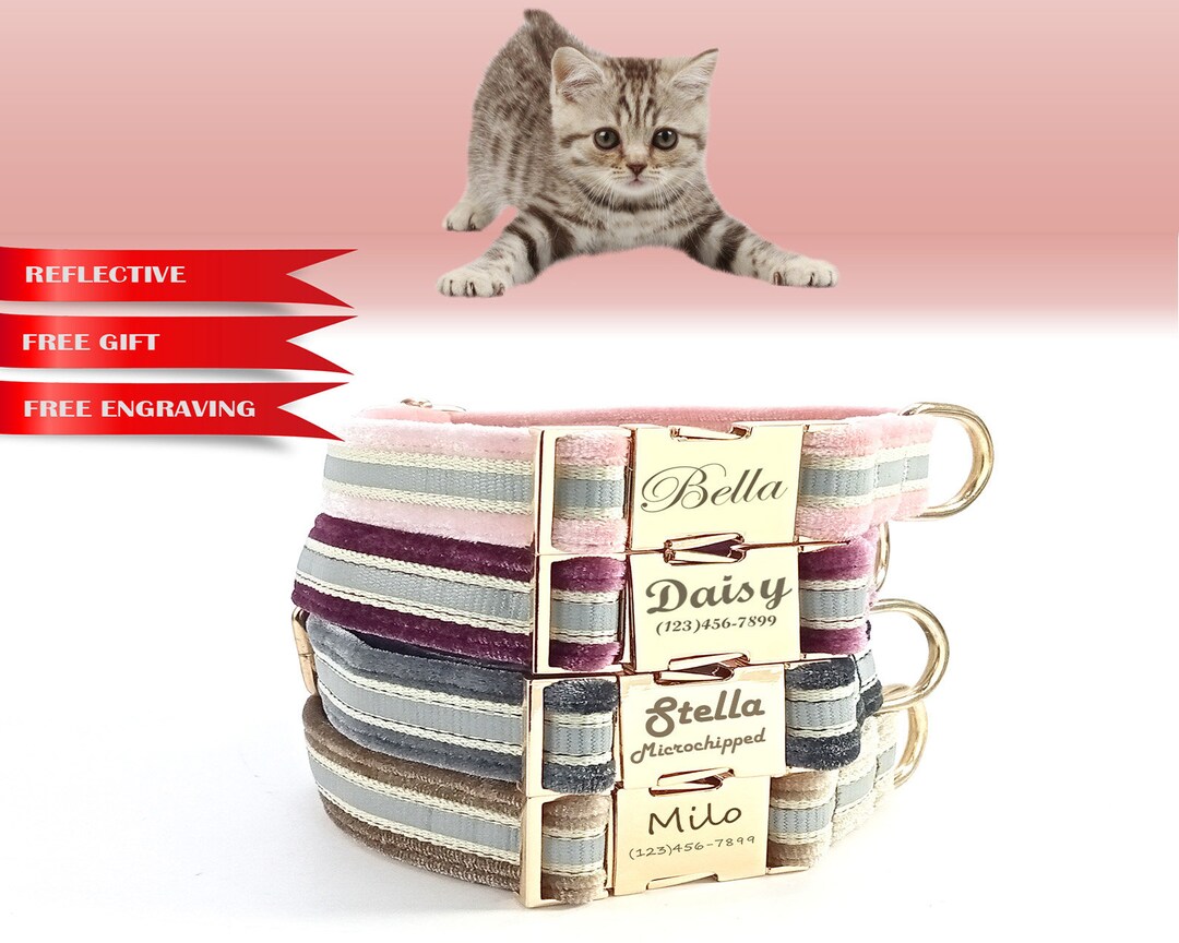 Reflective Cat Collar Personalized, Velvet Luxury Cat Collar Christmas